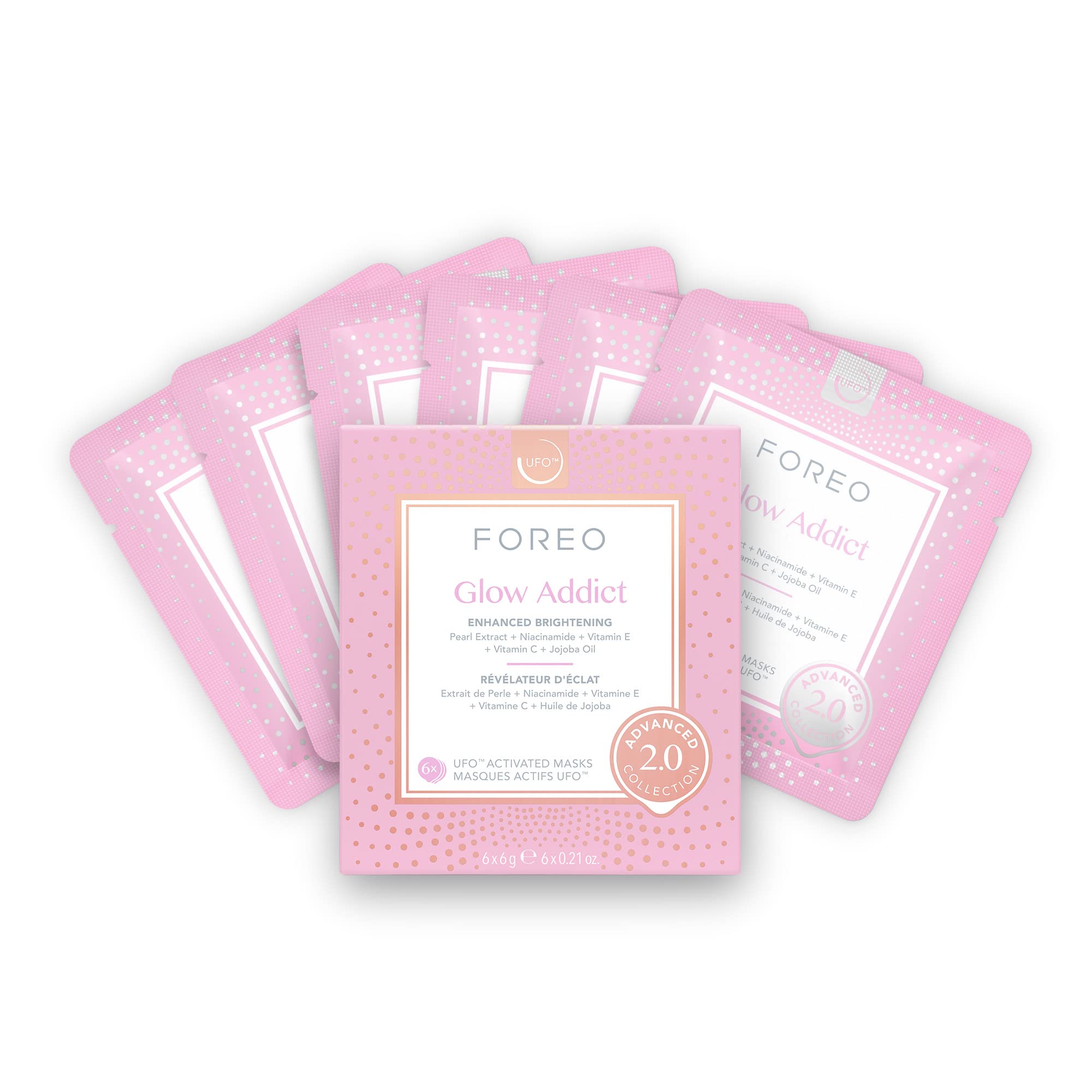 Glow Addict Advanced Collection 2.0 UFO-Activated Facial Mask, Hydrating Facial, Beauty & Personal Care, Vitamin C & Vitamin E, For All Skin Types & Dull Skin, Antiaging, 6 Pieces in Pack