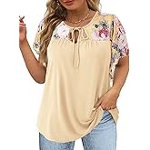 DOLNINE Women's Plus Size Tops Casual Summer Boho Floral Tunics Ruffle Sleeve Crewneck Loose Blouses Shirts
