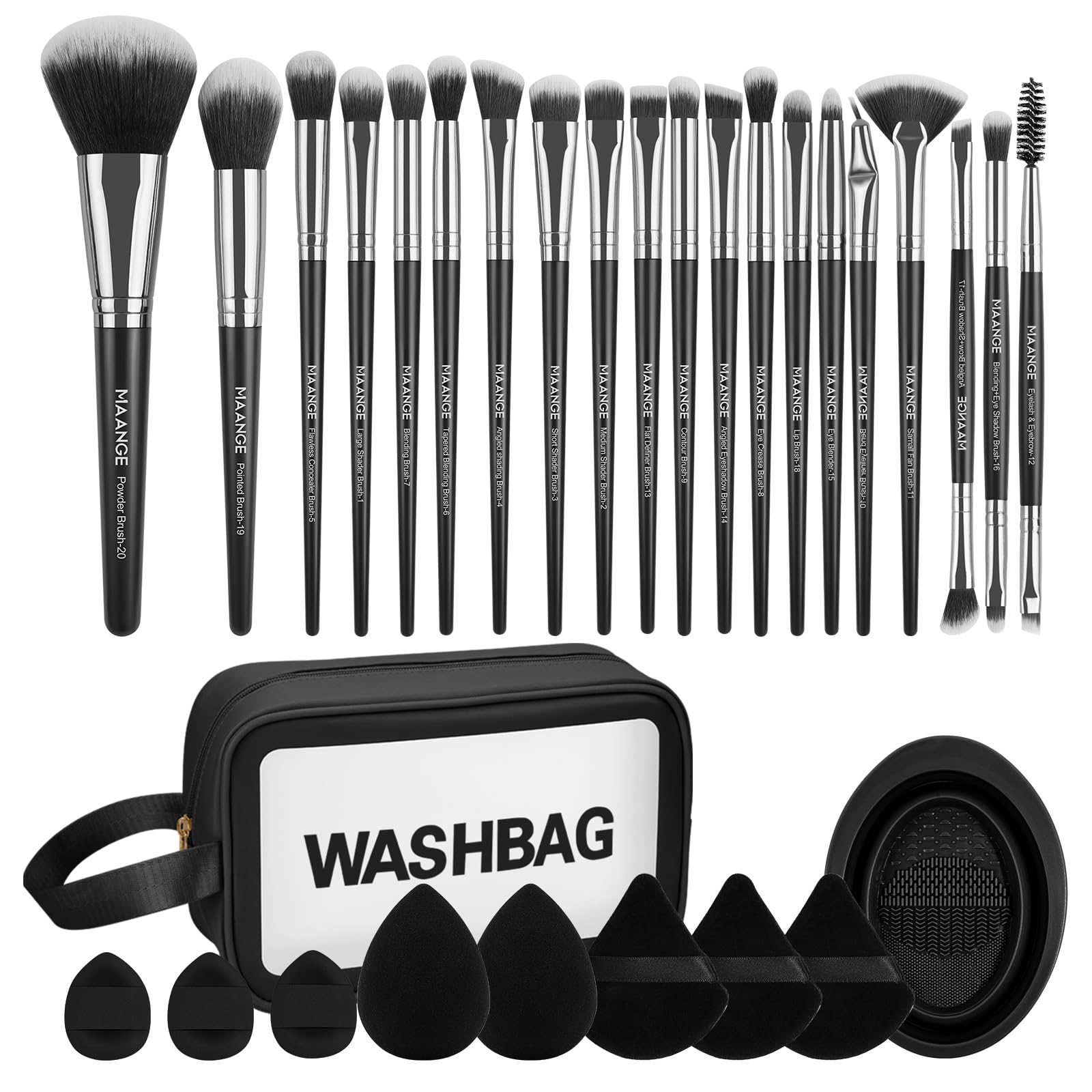 Makeup Brushes, MAANGE 30 Pcs Professional Makeup Brush Set for Foundation Blending Powder Blush Concealers Eyeshadow, 5 Products Included, Makeup Brushes Black, 30 Piece Set — image 1