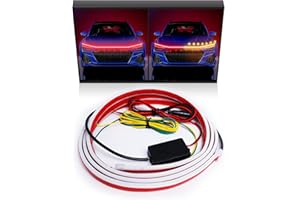 StoneBanks Car Dynamic Scan Start Up Hood Light Strip,Flexible Red DRL Daytime Running Lights with Amber Turn Signal Lighting for Cars trucks Exterior 59"