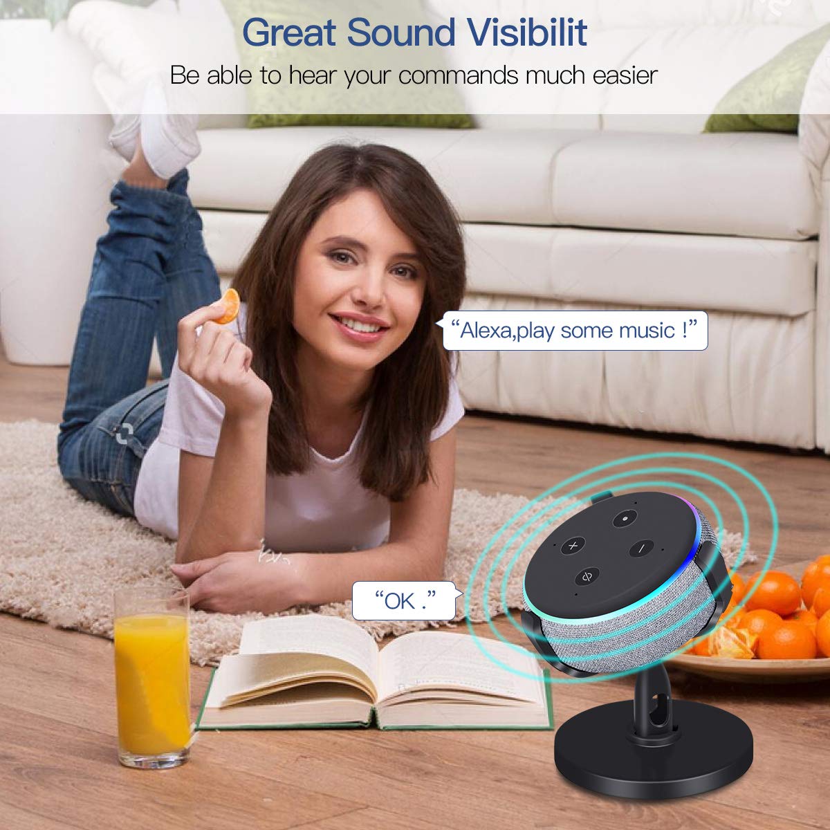 CaseBuy Echo Dot 3rd Gen Stand, Table Holder 3rd Generation, 360 Degrees Rotated/Elastic Material/Rubber Protection Stand Bracket Mount, Increase Reception Perfectly Fit Echo 3rd Gen Accessories