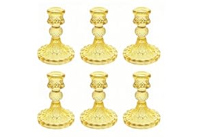 ECHFSM Glass Candlestick Holder,Striped Taper Candle Holders,Set of 6 Candle Holders for Table Centerpieces, Home Decor,Weddings,Festival and Parties(Yellow Dimond)