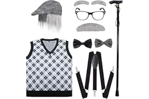 ATTBEA Old Man Costume for Kids 100 Days of School Costume for Boys with Old Man Hat, Old Person Glasses
