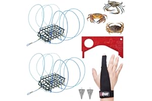 AQWXC 6-Loops Crab Trap for Fishing Pole, Crab Snare for Dungeness, Rock and Blue Crabs (2 Pack Kit(Glove, Gauge Included))
