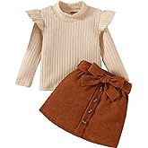 Toddler Baby Girl Knitted Long Sleeve Pompom Sweater T-Shirt Tops + Button Mini Skirts Dress Outfits Fall Clothes Set