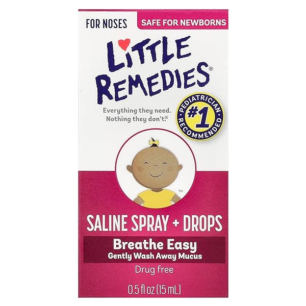 LITTLE REMEDIES STERILE BABY SALINE NASAL SPRAY AND DROPS, SAFE FOR NEWBORNS TO RELIEVE STUFFY AND DRY NOSES, 0.5 FL OZ