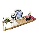Bamboo Bathtub Caddy Adjustable Spa Tray with Multi-Position Book Holder and Glass Holder by DRYZEM