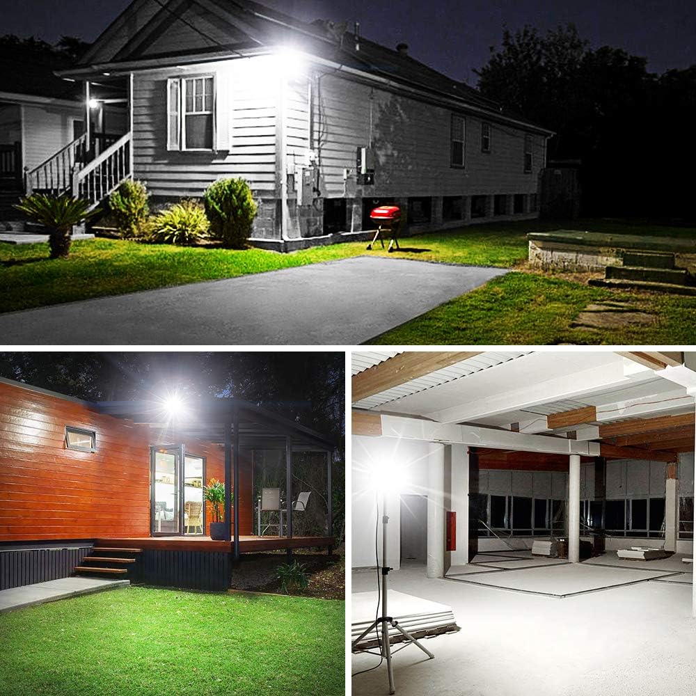 Onforu 2 Pack 50W LED Flood Light with Plug, 5000lm Super Bright LED Work Light, IP66 Waterproof Outdoor Security Lights, 5000K Daylight White Plug in Floodlight for Yard, Garden, Basketball Court - - 