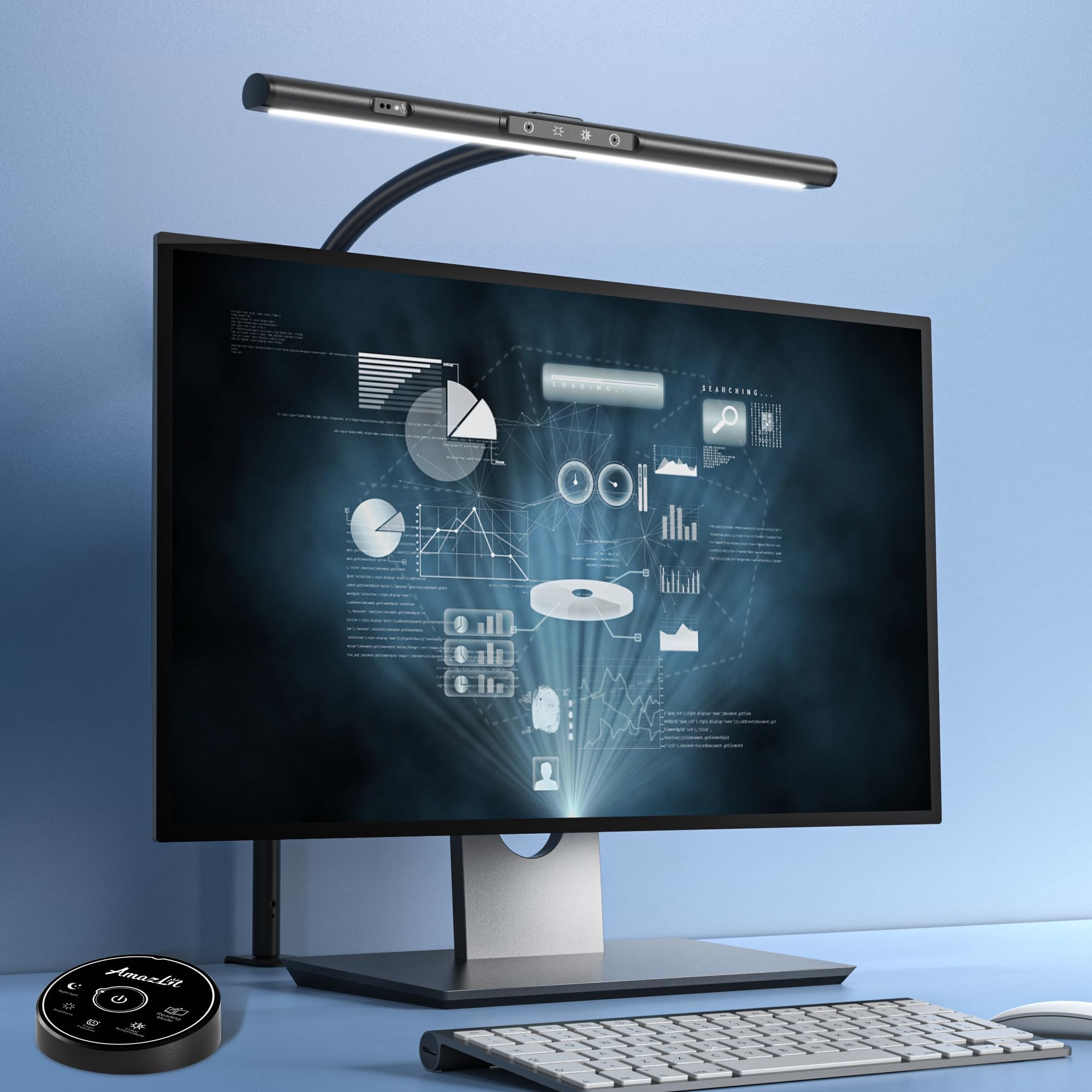 AmazLit Desk Lamp for Home Office, Desk Light with Clamp, Office Lamp with Remote & Gesture Sensing, Monitor Light Bar, Adjustable Color Temperature & Brightness, 12W