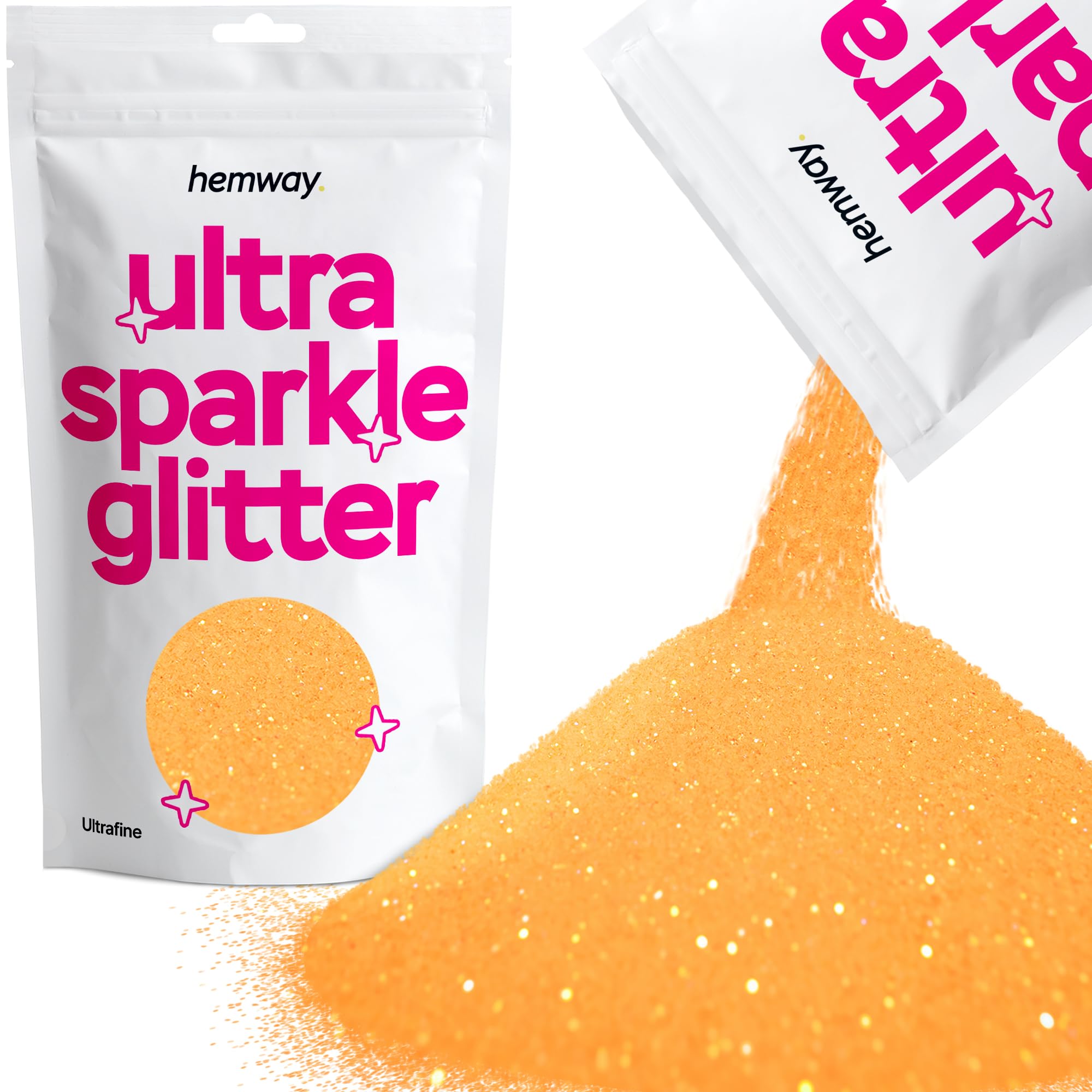 Hemway Ultra Sparkle Glitter Fluorescent Orange 100g Ultrafine | Glitter for Arts & Craft, Makeup, Nail Art, Crafting, Card Making, Sparkle Decoration