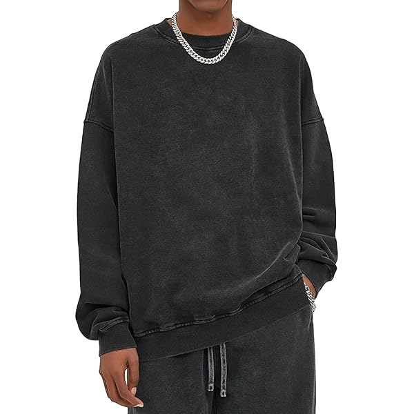 BINTEHGS Mens Oversized Vintage Sweatshirts Acid Wash Plain