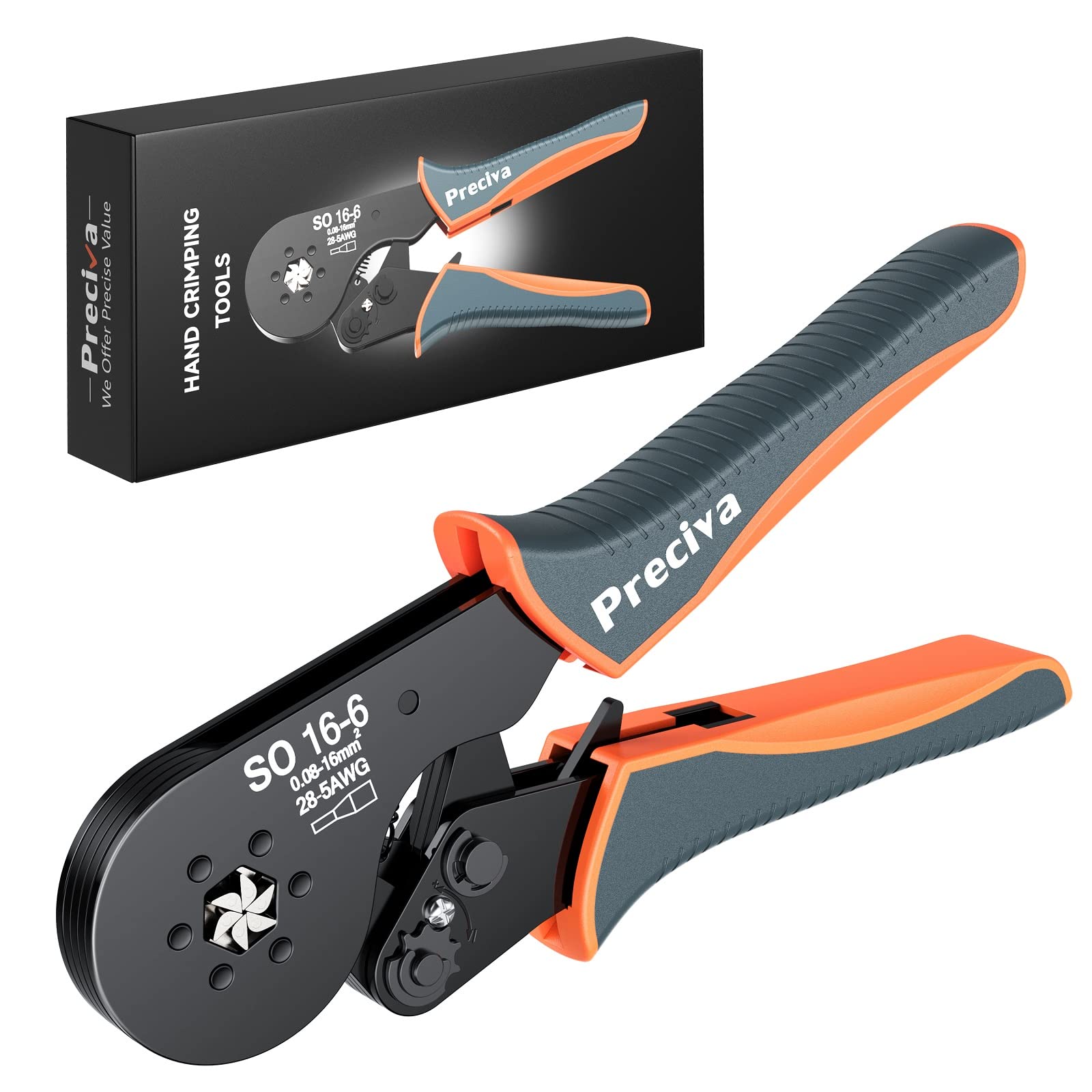 Preciva AWG 28-5 Hexagonal Crimping Pliers - Self-Adjustable Ratchet Crimping Tool for Ferrule Sizes 0.08-16mm² — image 1