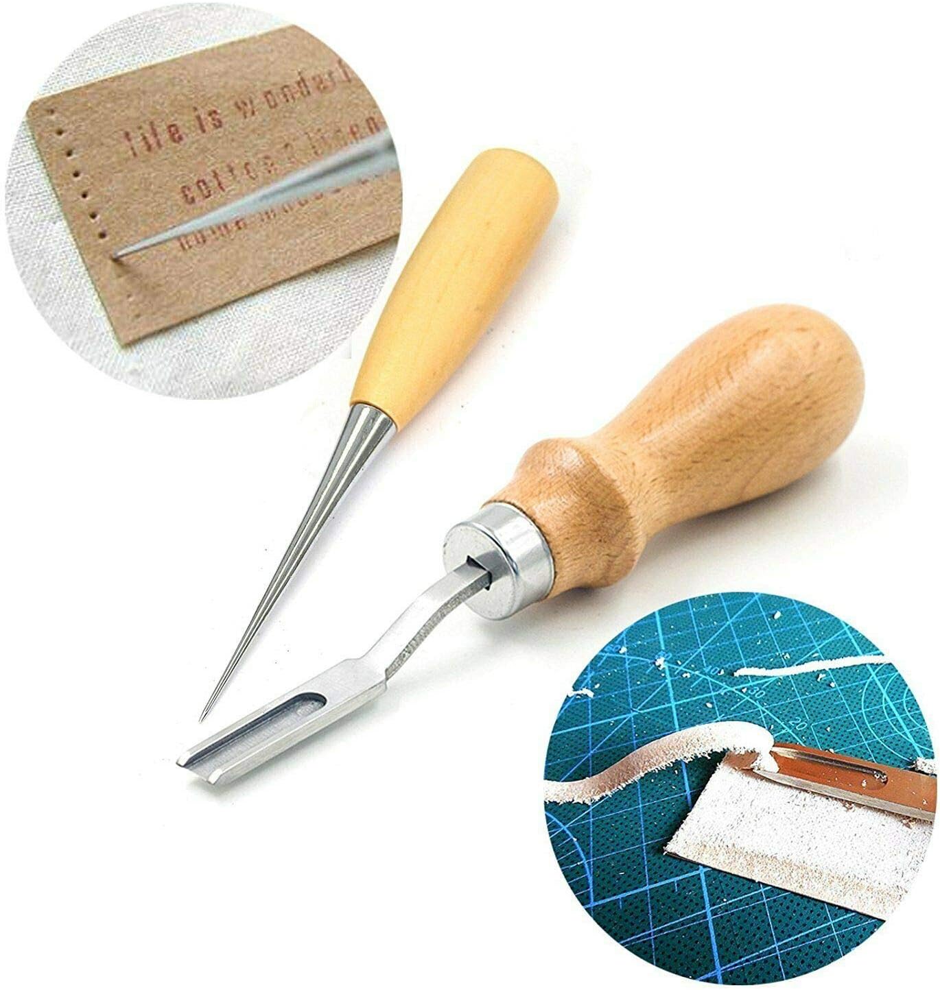 Knoweasy Leather Carft Tools Kit 18 Pcs, Leather Craft DIY Tool for Hand Sewing Stitching, Stamping Set and Saddle Making, Stitching Carving Working