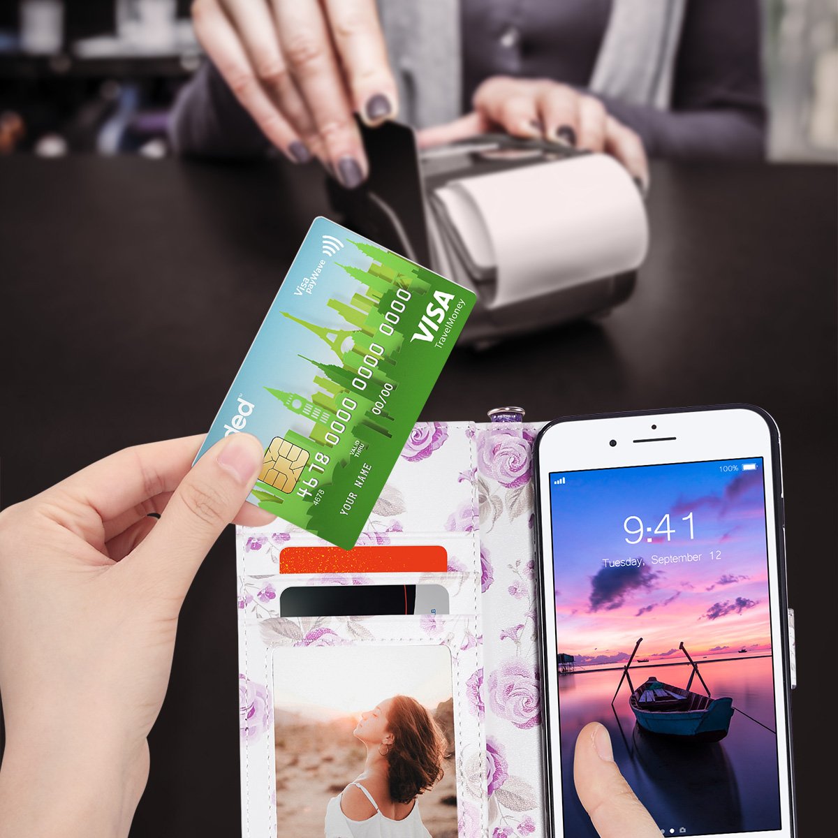 Rose Gold Floral Pu Leather Wallet Case With Kickstand Card Holder Id Slot And Hand Strap Shockproof Rubber Cover For Iphone 7 Plus 8 Plus Iphone 7 Plus Wallet Case Ulak Iphone 8