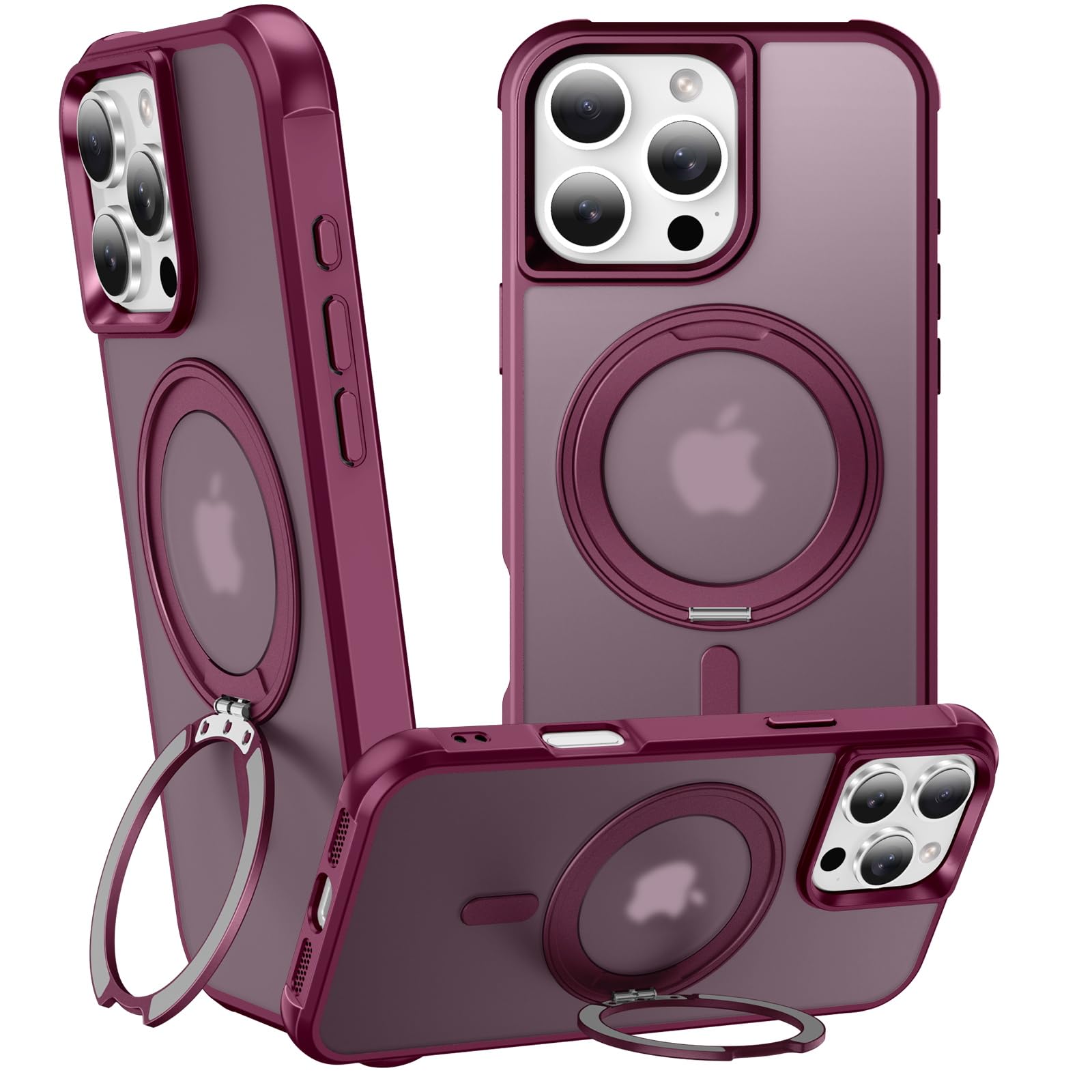 Photo 1 of ZHOGTNEG 360° Magnetic Swivel Ring for iPhone 16 pro max case, Built-in Metal Stand and Ring Holder, Magsafe Compatible, Military Grade Protection, Shock and Vibration Resistant - Wine Red