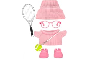 ALTRJO Doll Clothes for Labubu 17cm 6-Piece Tennis Sports Set for Big into Energy & Have a Seat & Exciting Macaron Series Dolls, for 17cm Dolls Accessories (Pink)
