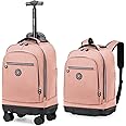 Hlrmsat Rolling Backpack with Detachable Wheels 18 inch Wheeled Laptop Backpack Carry on Luggage Bag for Women Men to Travel