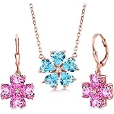 Gem Stone King Build your Own Personalized 6mm Heart Shape Birthstones and GH Lab Grown Diamond 18K Rose Gold Plated Silver Pendant with Chain Earrings Set
