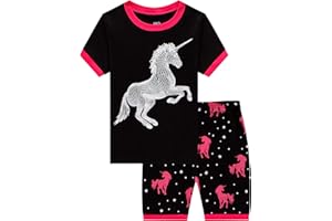 KikizYe Little Big Girls Pajamas Set Short Sleeve PJs 100% Cotton Pyjamas