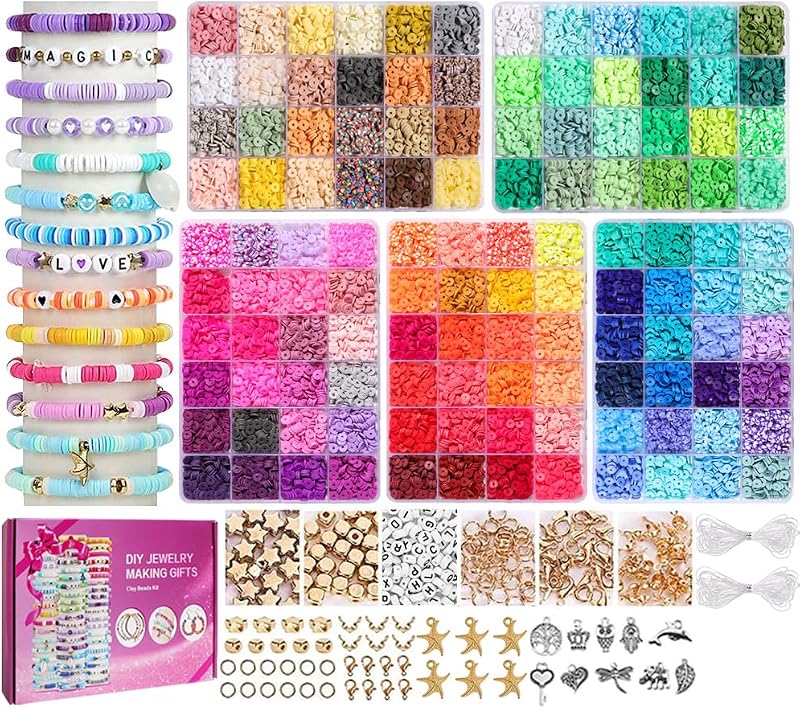KAVAVO 20000 Clay Beads Bracelet Making Kit 120 Colors Flat Heishi Beads