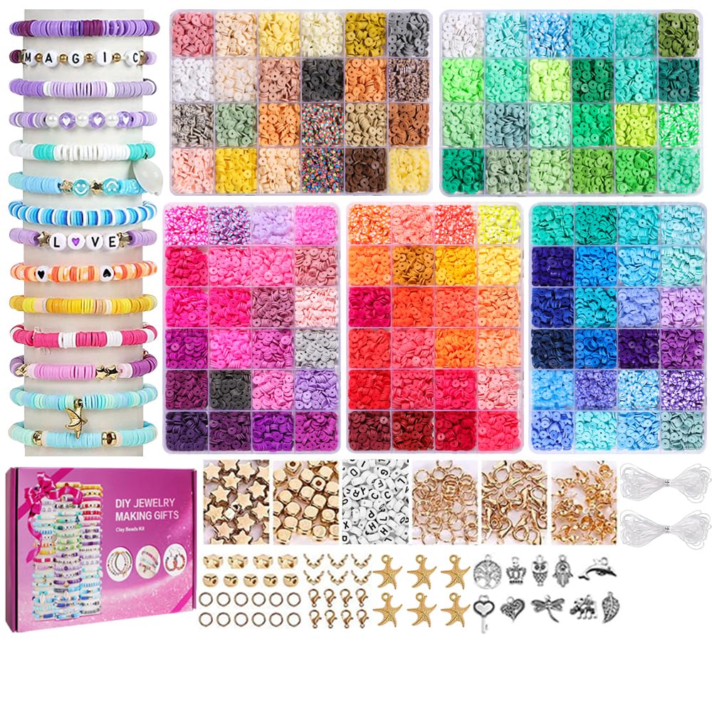20000 Clay Beads Bracelet Making kit,120 Colours Friendship Bracelet Kits Preppy Beads for Jewellery Making, Flat Heishi Bead for Bracelet Arts and Crafts Gifts for Teen Girls