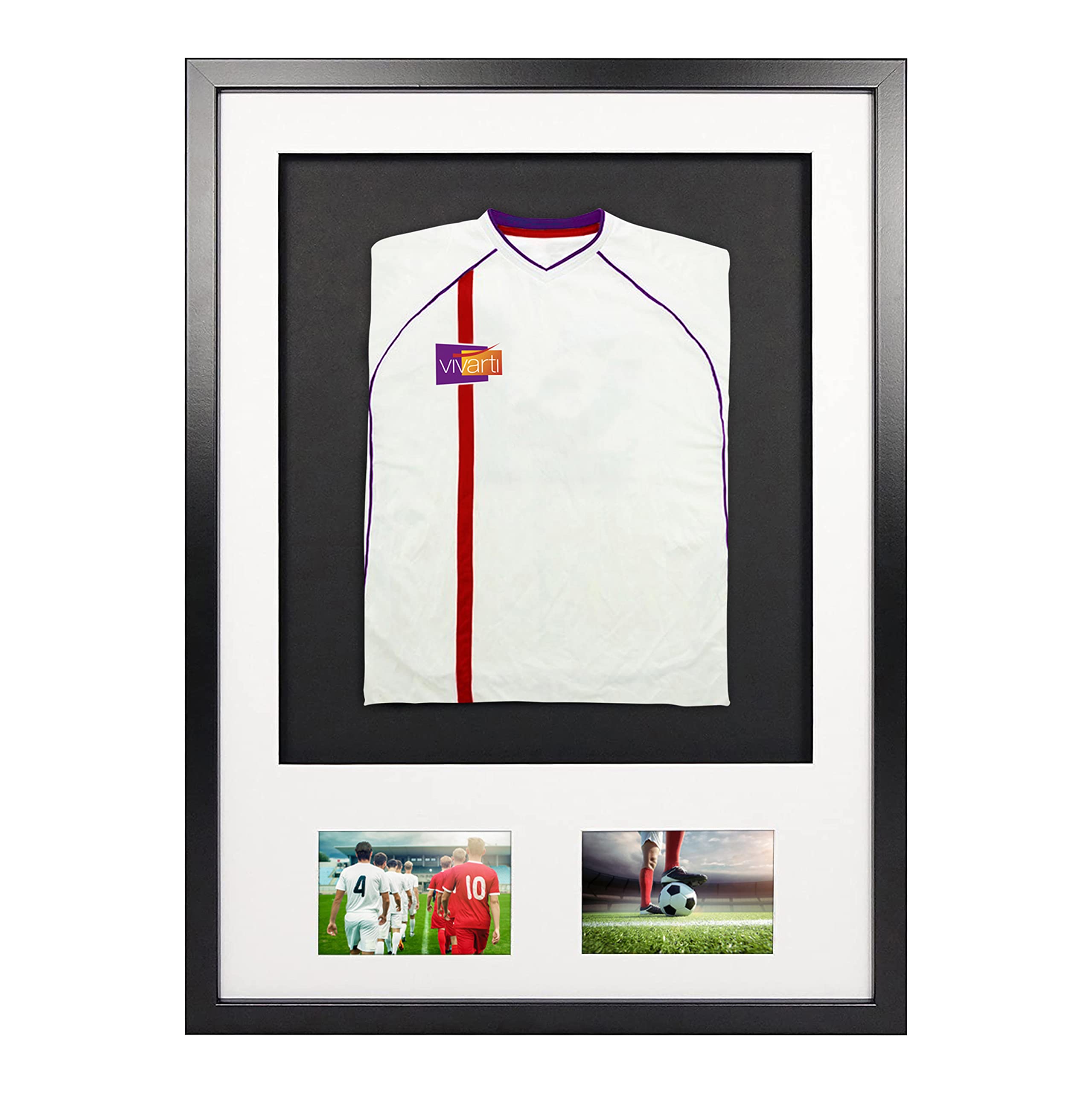 Vivarti Infant 3D Double Aperture Frame 50x70– Black Frame with White Mount & Black Backing Card – Infant Shirt & Photo Display Memorabilia