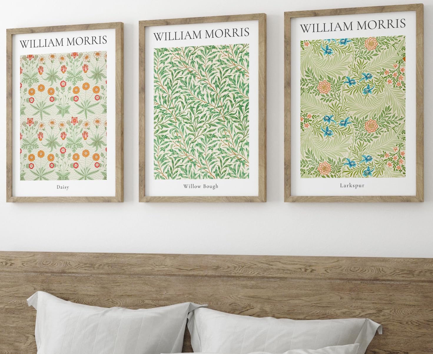 William Morris Set of 3 Unframed Prints, Art Nouveau Home Decor, Vintage Art, Botanical Flower Poster, Digital Art, Daisy Willow Bough Larkspur (A3)