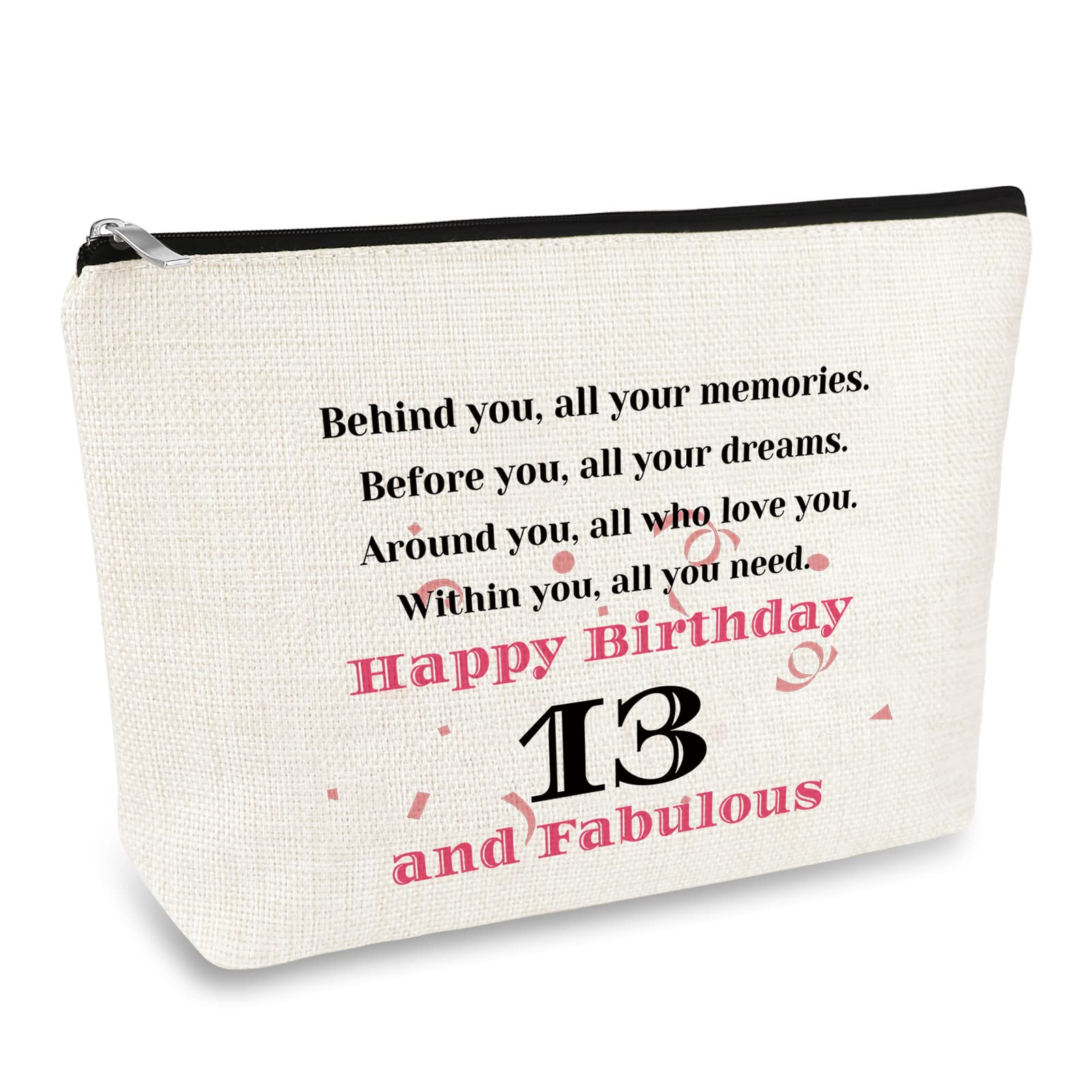 13th Gifts for Girls 13th Birthday Gifts Makeup Bag for Her 13 Year Old Girl Birthday Gift for 13 Year Old Girls 2013 Birthdays Gift for Friend Daughter Sister Niece Cosmetic Bag Travel Pouch