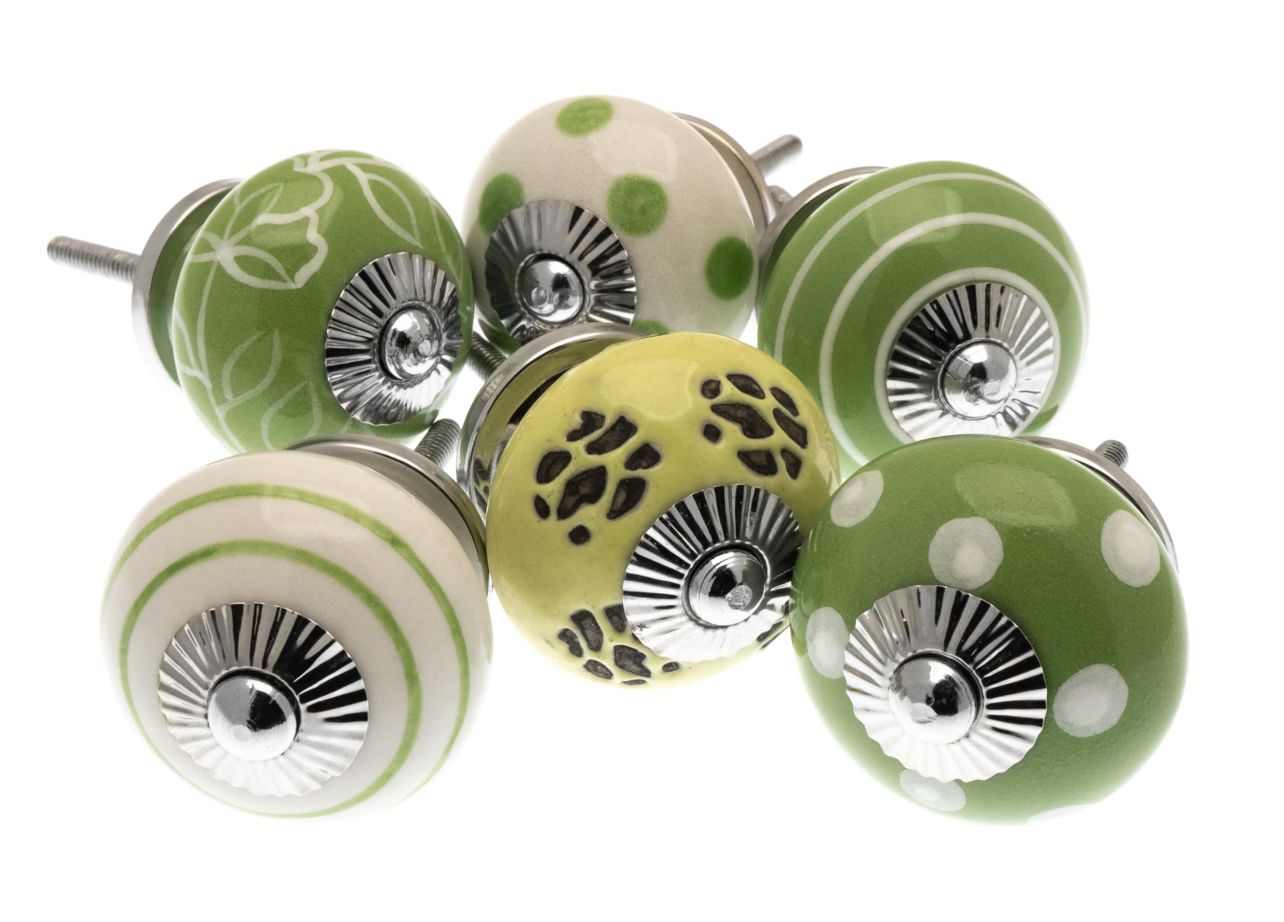 Mango Tree - Ceramic Door Knobs in Apple Green and White (Set of 6)
