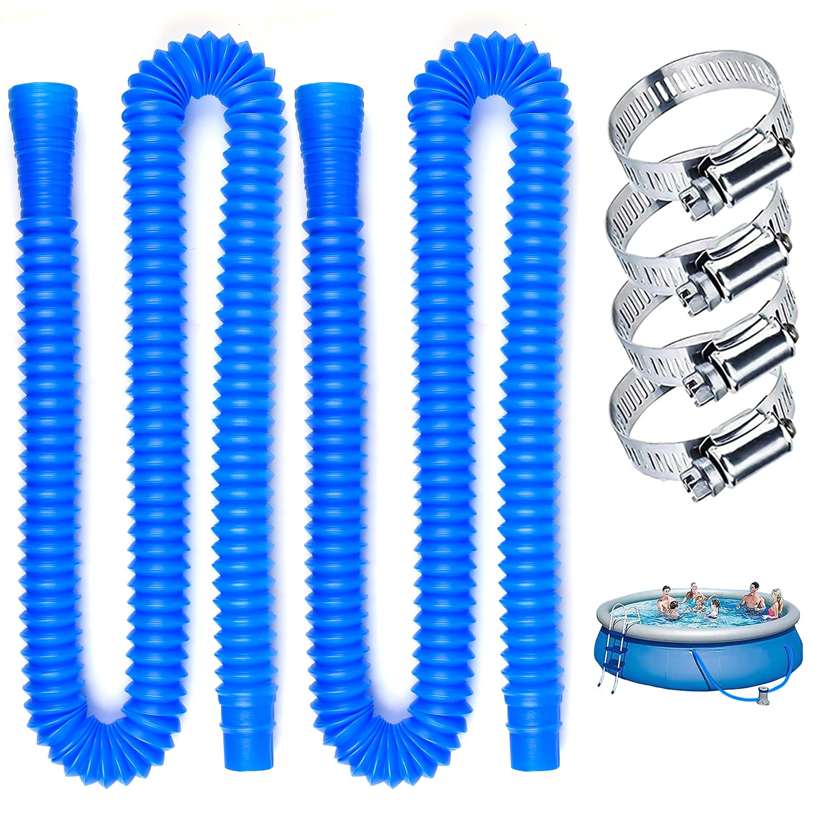 Vibbang 2Pcs Swimming Pool Hose Replacement Hose with 4 Buckles for All Ground Pools Accessory Spiral Hose for Swimming Pool Pumps and Filtration Systems (59 inch)