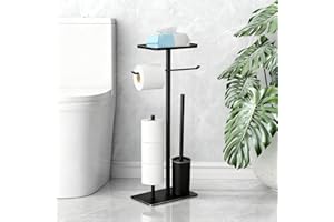Toilet Paper Roll Holder Free Standing with Toilet Brush Phone Shelf Stainless Steel with Toilet Roll Holder and Toilet Brush