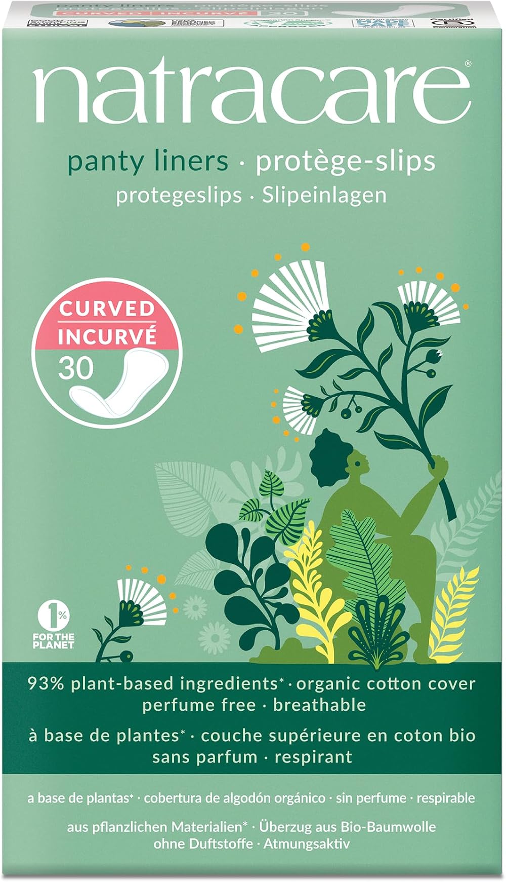 natracare Natural Curved Panty Liners Organic Cotton 90 Liners Pack