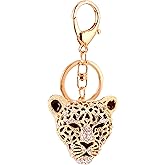 MAGIKON Gold Leopard Keychain – Rhinestone Cheetah Head Charm for Purse, Wallet, Bag, Keyring 2-Inch
