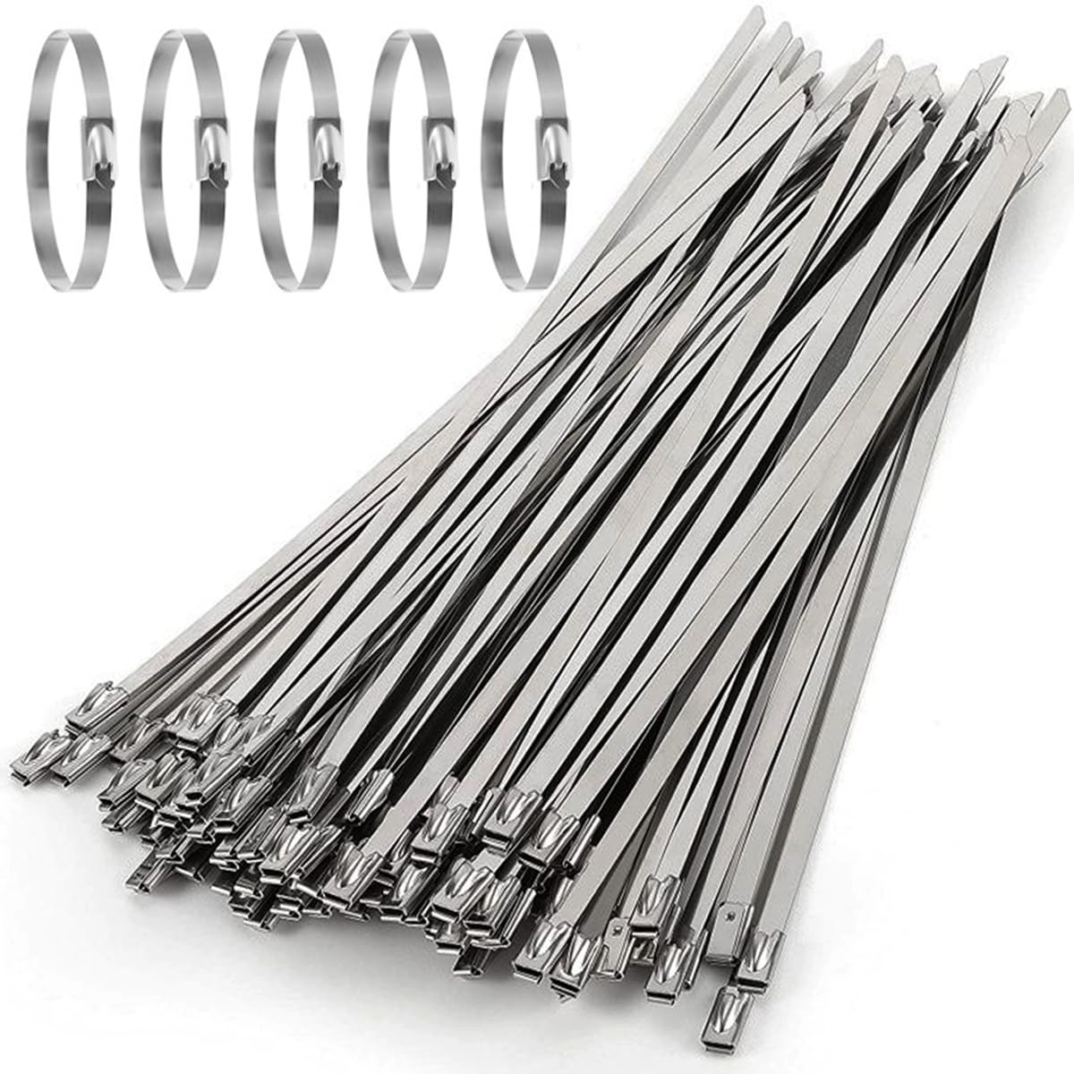 LCOUACEO Metal Cable Ties 50 Pieces, 500mm×7.9mm Stainless Steel Cable Ties, Multipurpose Stainless Steel Flanges for Pipe Fixing, Fence Repair and Cable Tie