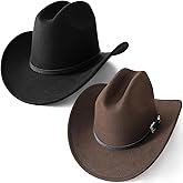 Ycctvar 2PCS Western Cowboy Hat for Men Women Cowgirl Cow Girl Country Costume Rodeo Cattleman Cute Felt Adult Ladies Buckle
