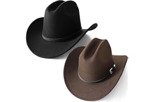Ycctvar 2PCS Western Cowboy Hat for Men Women Cowgirl Cow Girl Country Costume Rodeo Cattleman Cute Felt Adult Ladies Buckle