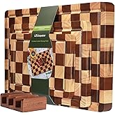 Checkerboard Cutting Board 3-PC Set, Solid Wooden Chopping Board, Acacia Wood Cutting Board for Kitchen with Holder with Deep