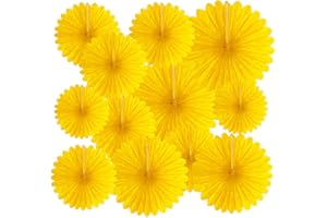 ZANKUBOM 20 Pcs Golden Yellow Hanging Paper Fan, Hanging Honeycomb Round Paper Fans for Weddings, Birthdays, Christmas, Baby Showers, Classroom, Events Ceiling Party Supplies Decorations