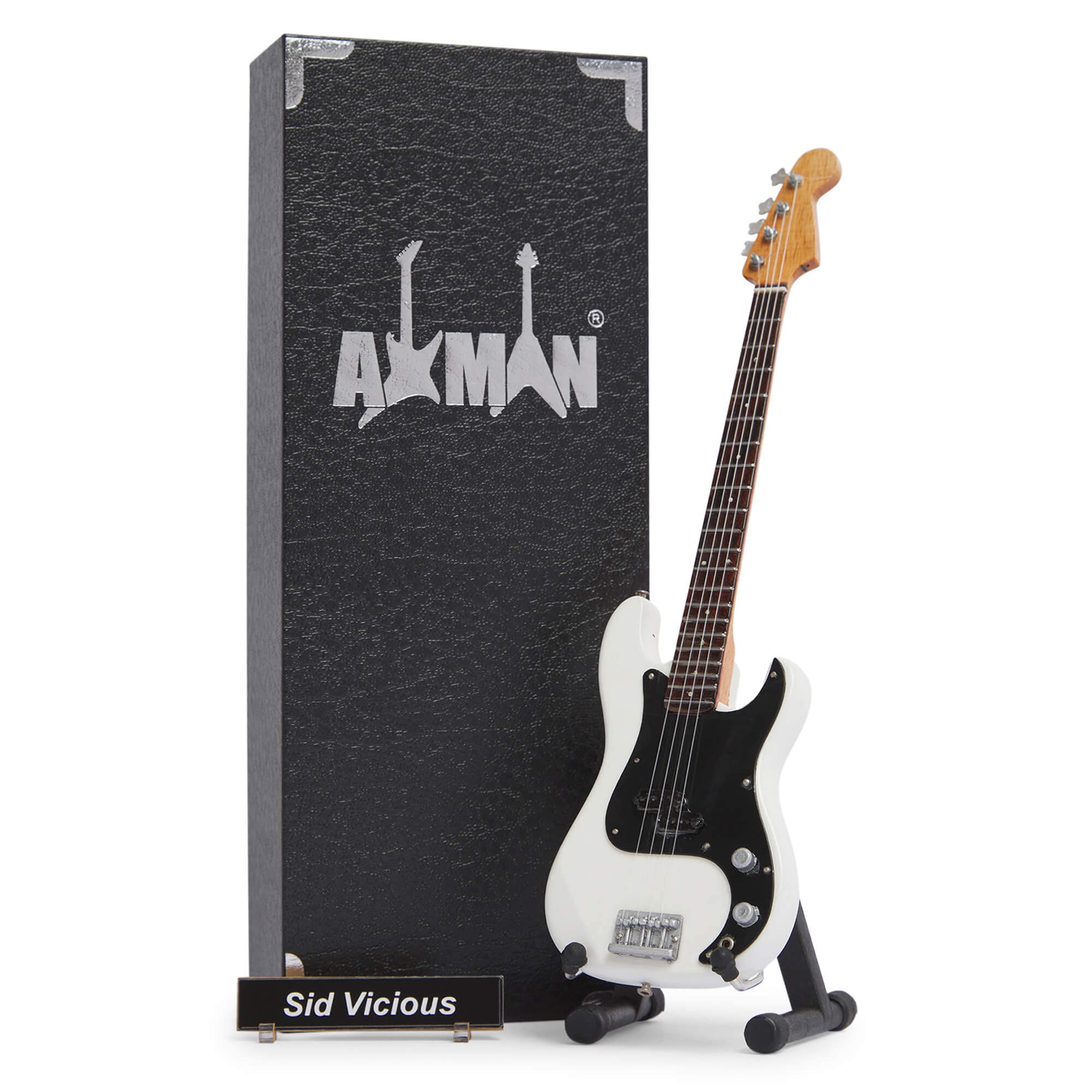 Sid Vicious (S Pistols): Bass Guitar - Miniature Replica - Music Gifts - Handmade Ornamental 1/4 Scale - Includes Display Box, Name Tag and Stand