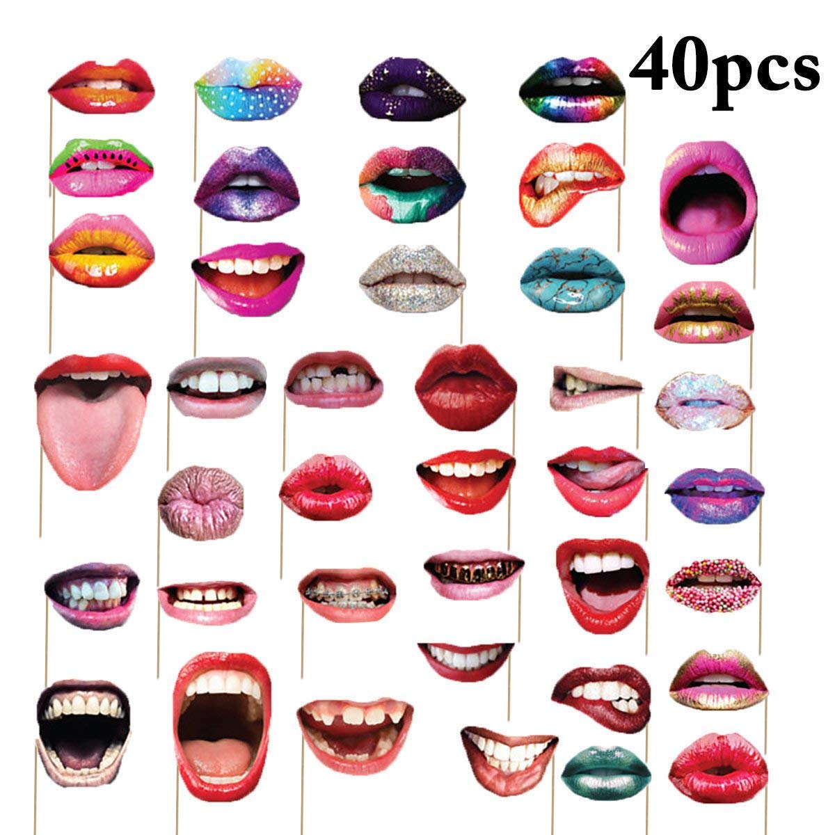 Party Photo Booth Props, Coxeer 40Pcs Funny Mouth Lips Photo Booth Prop