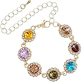 DOPENSPI Colorful Bracelets for Women, 4.1-9in Adjustable Multicolor Cubic Zirconia Bracelet Sparkly Gold Rhinestone Bracelets Fashion Crystal Link Chain Wrist Jewelry Accessory