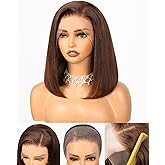 Arabella 13x4 Bob Wig Human Hair Chocolate Brown Lace Front Wig Human Hair Pre Plucked Pre Bleached 210% Density Closure Wigs Human Hair Short Bob Wigs for Black Women (12 Inch, 13x4 Brown Wig)