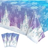 NatNarr 3 Pack Frozen Tablecloth, Snowflake Plastic Tablecloths | Blue and Purple Snowflakes Table Cover, Winter Wonderland Table Cloth for Holiday Frozen Birthday Party Supplies 54 x 108 In