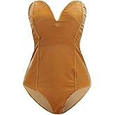 Choies Women's Burgundy/Black Sexy Plunge Neck Strapless Cross Back Velvet Bodysuit