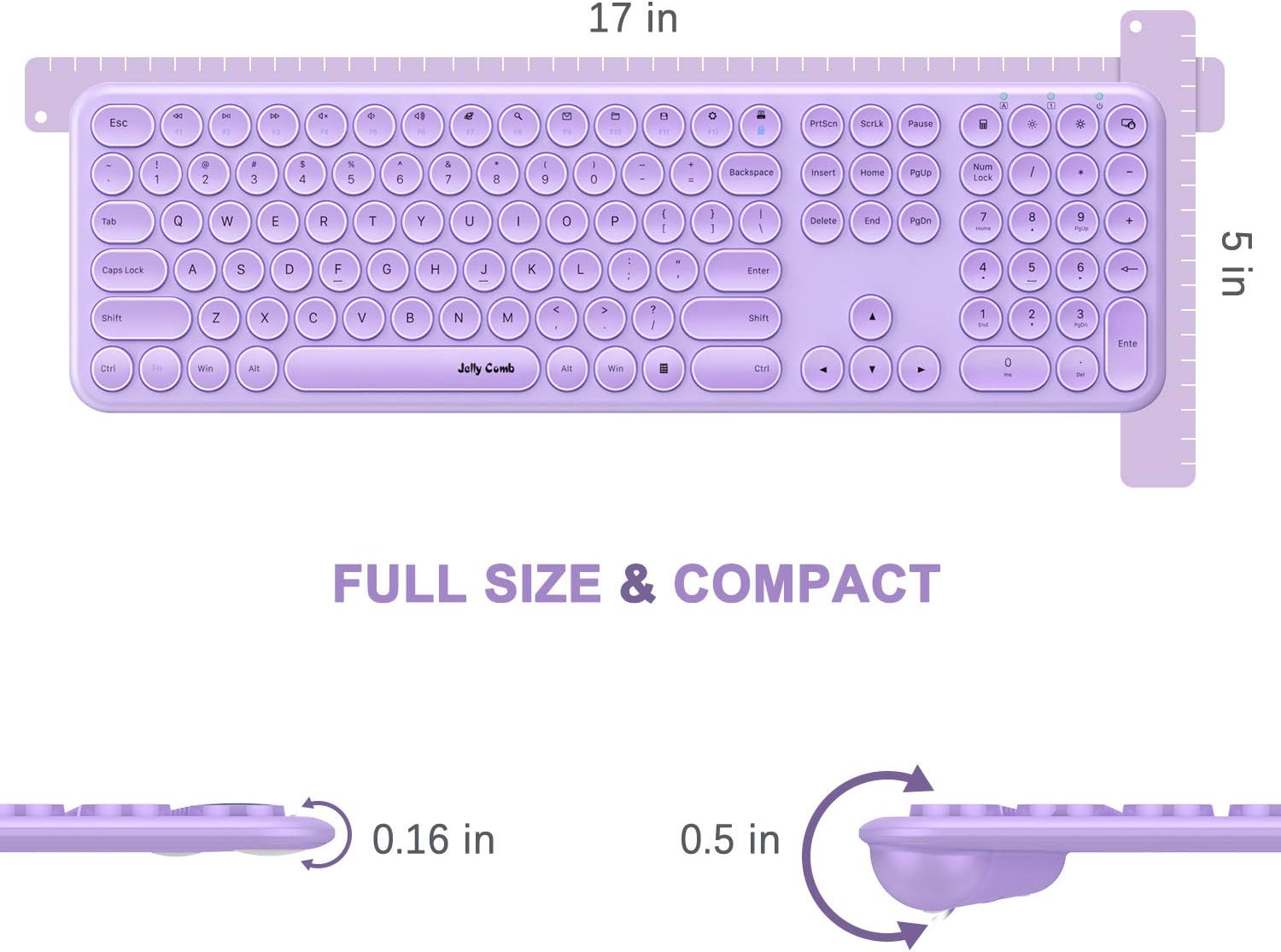 Wireless Keyboard and Mouse Combo, Jelly Comb 2.4GHz Full-Size Compact Wireless Mouse Keyboard with Numeric Keypad for Laptop/PC- Round Keycaps (Purple): Computers & Accessories