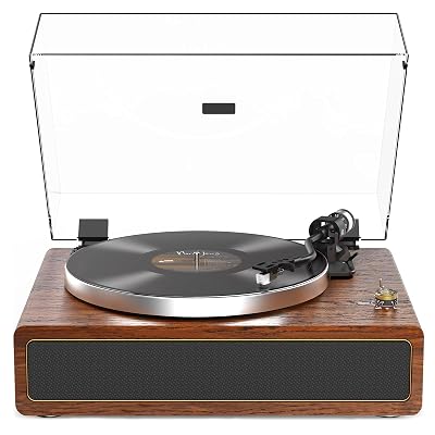 Turntable Record Player with Built-in Speakers, Vinyl Record Player Support Bluetooth Playback Auto Stop 33&45 RPM Speed RCA Line Out AUX in All-in-one Belt-Drive Turntable for Vinyl Records