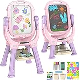 Ylovetoys Easel for Kids, Toddler Art Easel Adjustable Standing, Magnetic Double Sided Easel with Painting Accessories, Birthday Gift for Girls Age 3+
