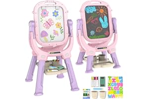 Ylovetoys Easel for Kids, Toddler Art Easel Adjustable Standing, Magnetic Double Sided Easel with Painting Accessories, Birthday Gift for Girls Age 3+