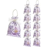 Liobelon 10 Pieces Floral Satin Gift Bags with Handles, Tea Party Favor Bags Jewelry Pouches with Drawstring Thank You Gift Bag, Small Candy Boxes for Birthday Wedding Bridal Baby Shower (Purple)