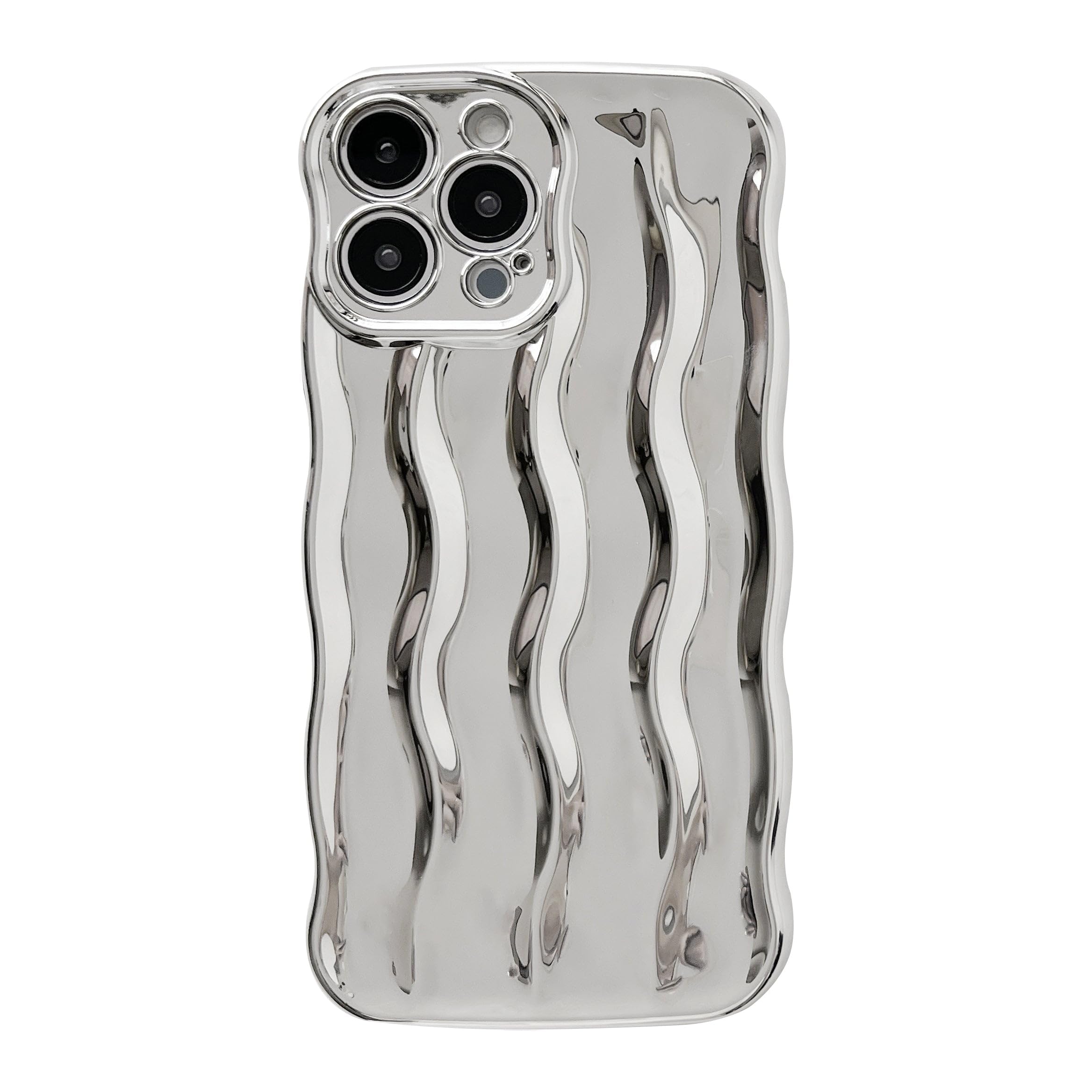 Photo 1 of Caseative for iPhone 13 Pro Max Case,Water Ripple Pattern Curly Wave Frame Soft Phone Case (Silver)